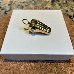 Gold Whistle Pendant with Pearl Accents